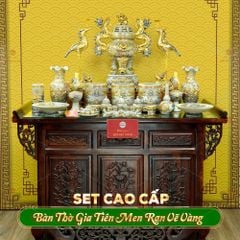 Bộ Đồ Thờ Gia Tiên (Cao Cấp 17 Món) Men Rạn Vẽ Vàng