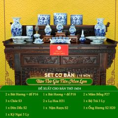 Bộ Đồ Thờ Gia Tiên (Cơ Bản 15 Món) Men Lam