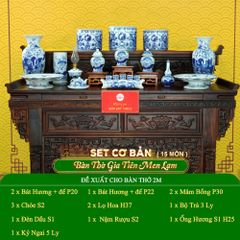Bộ Đồ Thờ Gia Tiên (Cơ Bản 15 Món) Men Lam