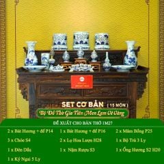 Bộ Đồ Thờ Gia Tiên (Cơ Bản 15 Món) Men Lam Vẽ Vàng