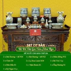Bộ Đồ Thờ Gia Tiên (Cơ Bản 15 Món) Men Rạn