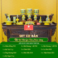 Bộ Đồ Thờ Gia Tiên (Cơ Bản 15 Món) Men Vàng