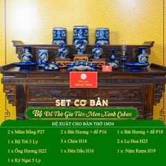 Bộ Đồ Thờ Gia Tiên (Cơ Bản 15 Món) Men Xanh Coban