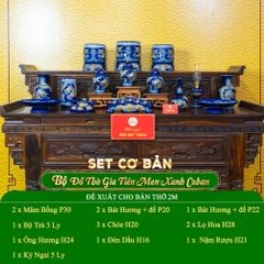 Bộ Đồ Thờ Gia Tiên (Cơ Bản 15 Món) Men Xanh Coban