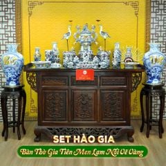 Bộ Đồ Thờ Gia Tiên (Hào Gia 29 Món) Men Lam Nổi Vẽ Vàng
