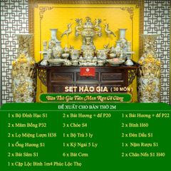 Bộ Đồ Thờ Gia Tiên (Hào Gia 30 Món) Men Rạn Vẽ Vàng