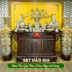 Bộ Đồ Thờ Gia Tiên (Hào Gia 30 Món) Men Rạn Vẽ Vàng