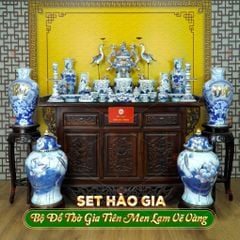 Bộ Đồ Thờ Gia Tiên (Hào Gia 31 Món) Men Lam Vẽ Vàng