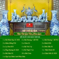 Bộ Đồ Thờ Gia Tiên (Hào Gia 34 Món) Men Lam