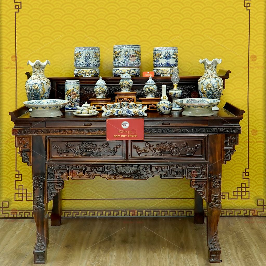 Bộ Đồ Thờ Gia Tiên (Cơ Bản 15 Món) Men Rạn