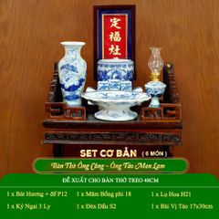 Bộ Đồ Thờ Ông Táo (Cơ Bản 6 Món) Men Lam