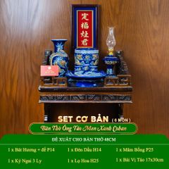 Bộ Đồ Thờ Ông Táo (Cơ Bản 6 Món) Men Xanh Coban