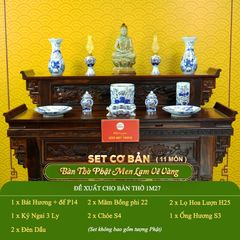 Bộ Đồ Thờ Phật (Cơ Bản 11 Món) Men Lam Vẽ Vàng
