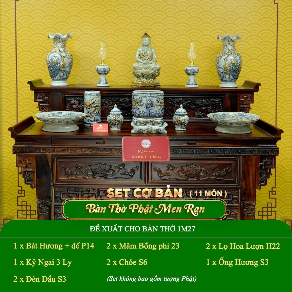 Bộ Đồ Thờ Phật (Cơ Bản 11 Món) Men Rạn