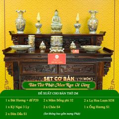 Bộ Đồ Thờ Phật (Cơ Bản 11 Món) Men Rạn Vẽ Vàng