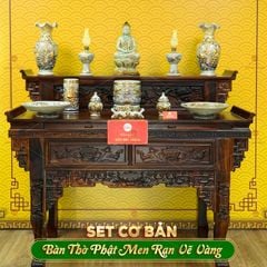 Bộ Đồ Thờ Phật (Cơ Bản 11 Món) Men Rạn Vẽ Vàng