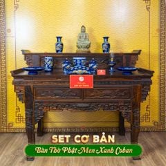 Bộ Đồ Thờ Phật (Cơ Bản 10 Món) Men Xanh Coban
