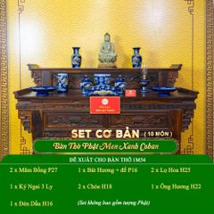 Bộ Đồ Thờ Phật (Cơ Bản 10 Món) Men Xanh Coban