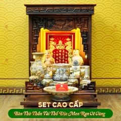 Bộ Đồ Thờ Thần Tài Thổ Địa (Cao Cấp 11 Món) Men Rạn Vẽ Vàng