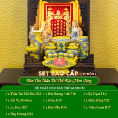 Bộ Đồ Thờ Thần Tài Thổ Địa (Cao Cấp 11 Món) Men Vàng