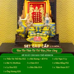 Bộ Đồ Thờ Thần Tài Thổ Địa (Cao Cấp 11 Món) Men Vàng
