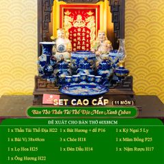 Bộ Đồ Thờ Thần Tài Thổ Địa (Cao Cấp 11 Món) Men Xanh Coban