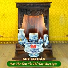Bộ Đồ Thờ Thần Tài Thổ Địa (Cơ Bản 9 Món) Men Lam
