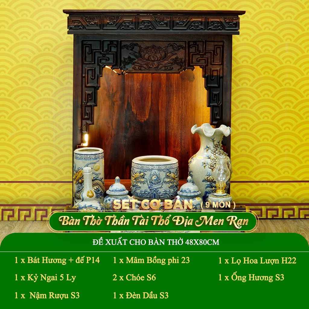 Bộ Đồ Thờ Thần Tài Thổ Địa (Cơ Bản 9 Món) Men Rạn