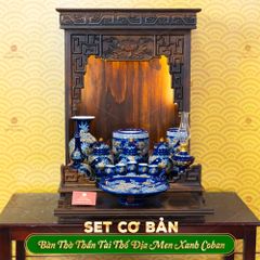 Bộ Đồ Thờ Thần Tài Thổ Địa (Cơ Bản 9 Món) Men Xanh Coban