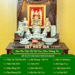 Bộ Đồ Thờ Thần Tài Thổ Địa (Hào Gia 14 Món) Men Hoàng Tộc Vẽ Vàng