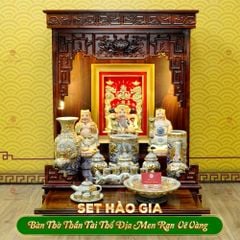 Bộ Đồ Thờ Thần Tài Thổ Địa (Hào Gia 14 Món) Men Rạn Vẽ Vàng