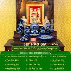 Bộ Đồ Thờ Thần Tài Thổ Địa (Hào Gia 14 Món) Men Xanh Coban