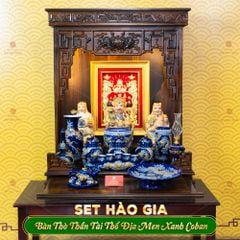 Bộ Đồ Thờ Thần Tài Thổ Địa (Hào Gia 14 Món) Men Xanh Coban