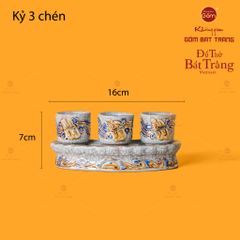 Bộ Kỷ 3 Chén Thờ Cong Men Rạn Vẽ Vàng
