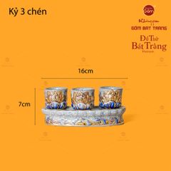 Bộ Kỷ 3 Chén Thờ Cong Men Rạn Vẽ Vàng