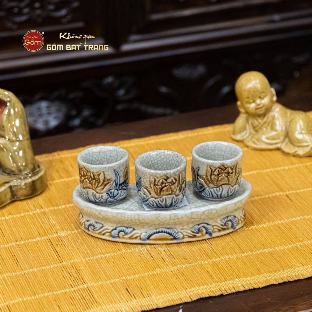 Bộ Kỷ 3 Chén Thờ Cong Men Rạn