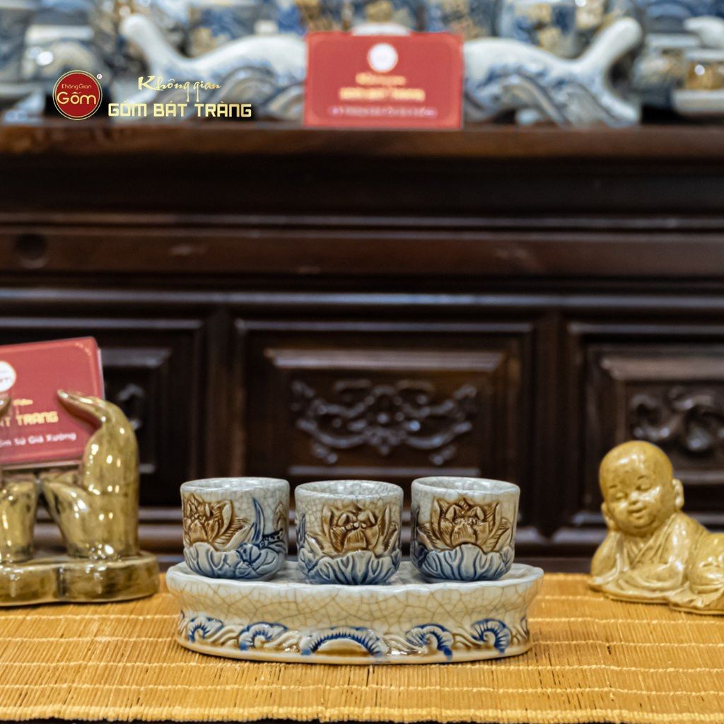 Bộ Kỷ 3 Chén Thờ Cong Men Rạn