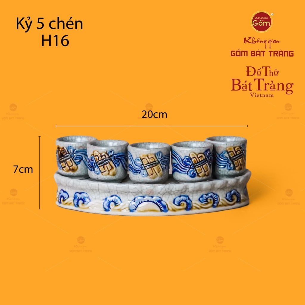 Bộ Kỷ 5 Chén Thờ Cong Men Rạn