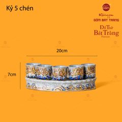 Bộ Kỷ 5 Chén Thờ Cong Men Rạn Vẽ Vàng