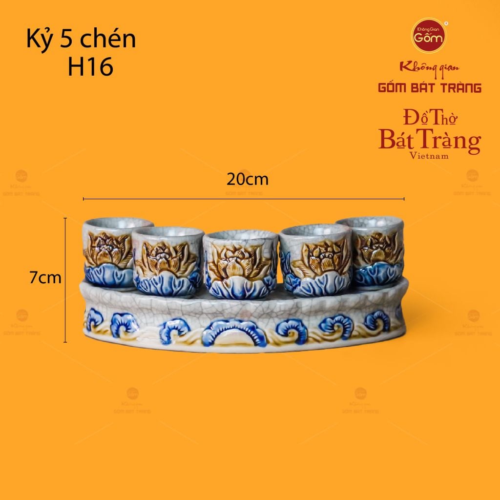 Bộ Kỷ 5 Chén Thờ Cong Men Rạn