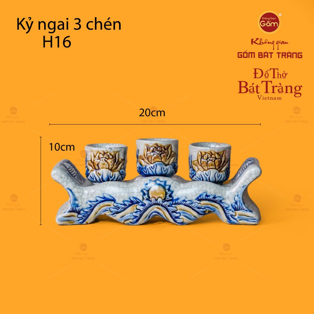 Bộ Kỷ Ngai 3 Chén Thờ Men Rạn
