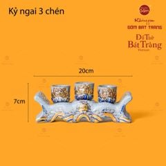 Bộ Kỷ Ngai 3 Chén Thờ Men Rạn Vẽ Vàng