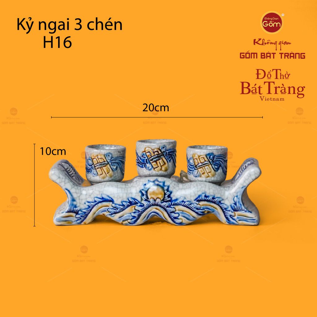 Bộ Kỷ Ngai 3 Chén Thờ Men Rạn