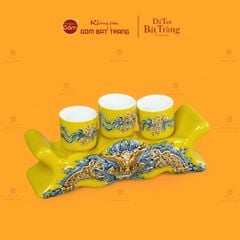 Bộ Kỷ Ngai 3 Chén Thờ Men Vàng Họa Tiết Cuốn Thư