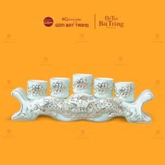 Bộ Kỷ Ngai 5 Chén Men Ngọc Hoàng Tộc Cuốn Thư Vẽ Vàng