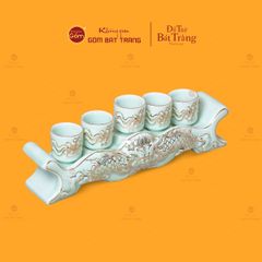 Bộ Kỷ Ngai 5 Chén Men Ngọc Hoàng Tộc Cuốn Thư Vẽ Vàng