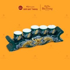 Bộ Kỷ Ngai 5 Chén Thờ Men Lục Họa Tiết Cuốn Thư