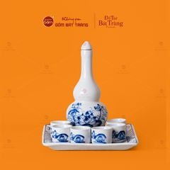 Bộ Nậm Rượu Hai Bầu Hoa Sen Xanh