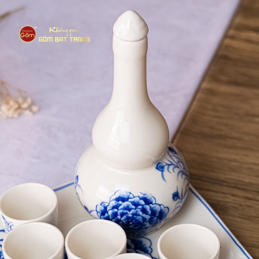 Bộ Nậm Rượu Hai Bầu Hoa Mẫu Đơn
