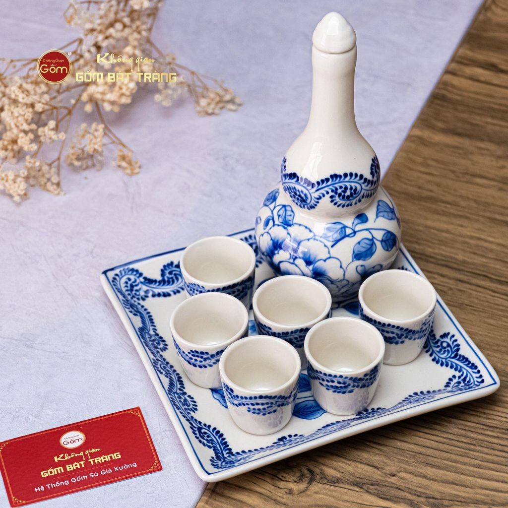 Bộ Nậm Rượu Hai Bầu Hoa Phù Dung